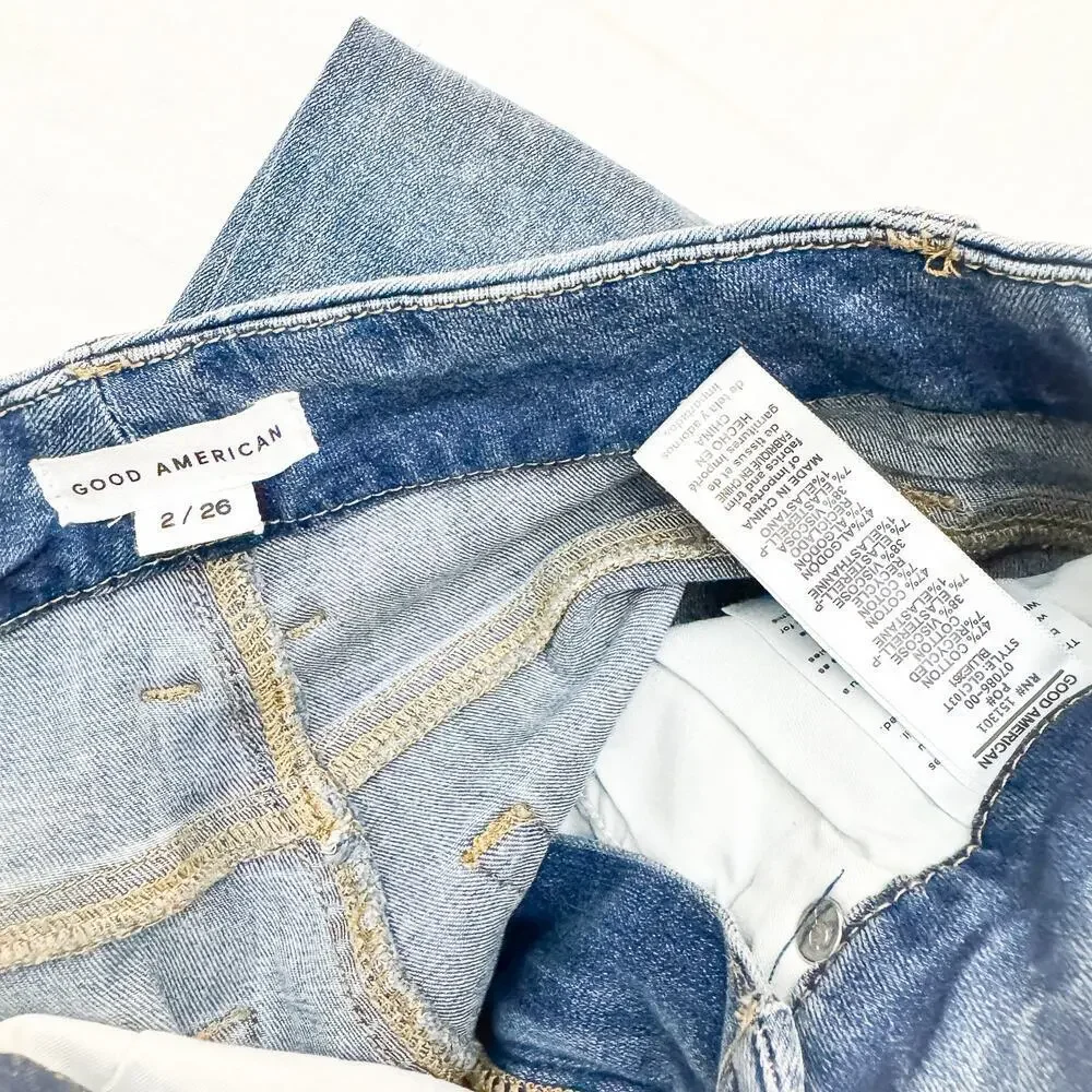 Good American Good Legs Blue261 Ripped Raw Hem Denim Jeans SIze 2 / 26